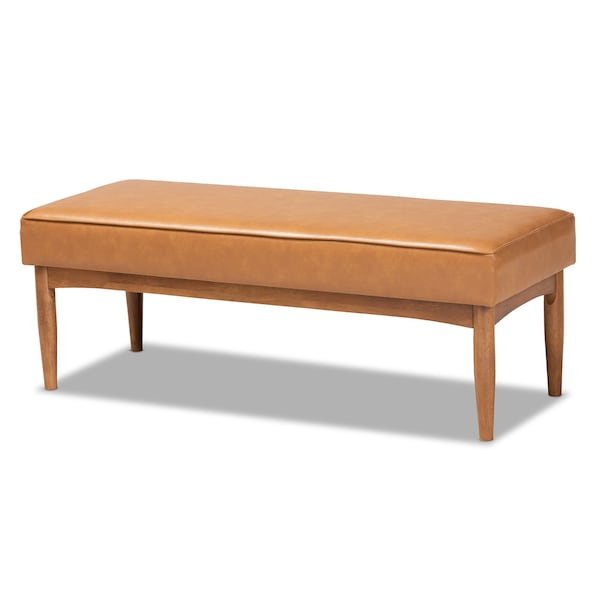 Baxton Studio Arvid Mid-Century Modern Tan Faux Leather and Walnut Brown Finished Wood Dining Bench 175-10839-Zoro - main